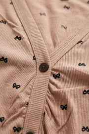 EW - Bow Print Ribbed Pajama Set - Coffee