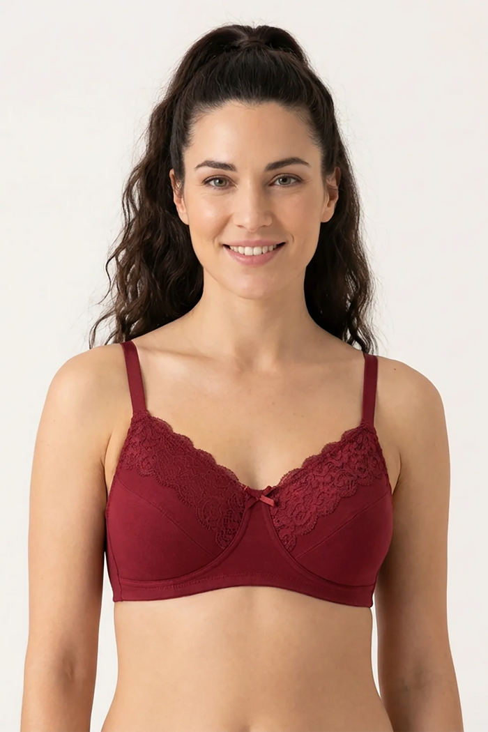 EW - Caprina Non Wired And Non Padded Cotton Bra - Burgundy