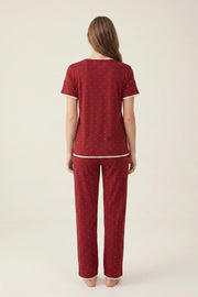 EW - Heart Print Pajama Set - Jujube Red