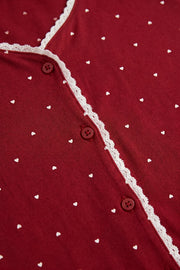 EW - Heart Print Pajama Set - Jujube Red