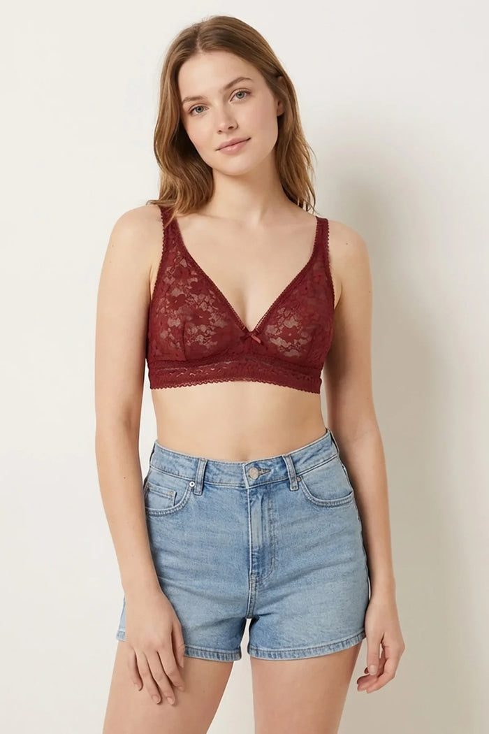 EW - Pinkie Non Padded Lace Bralette - Burgundy